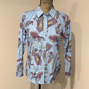 Talbots blue Floral Paisley Button-Up Cotton Shirt Size XS